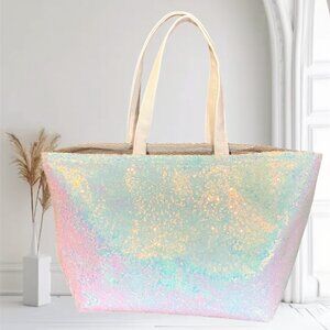 Beautiful White Sequin versatile Tote bag,Off-White lining. Reversible, Handmade